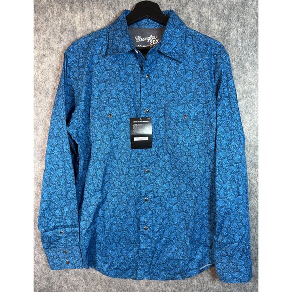 NWT Wrangler 20X Competition Shirt Blue Floral Pearl Snap Western Rodeo - Medium - Picture 1 of 6